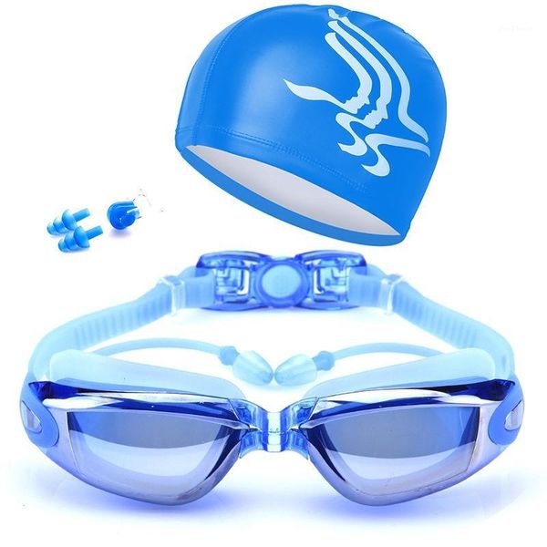 

swimming goggles with hat+ear plug+nose clip waterproof swim glasses anti-fog uv professional sport swim eyewear suit multi1