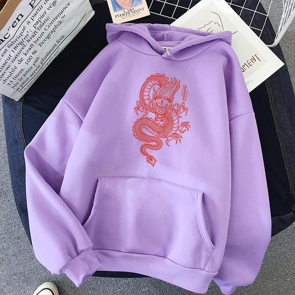 

winter streetwear women hoodie harajuku kawaii dragon print sweatshirts womens hoody oversized sweatshirt women drop shipping, Black