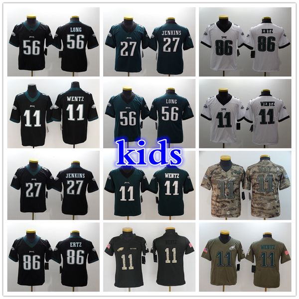 

youth philadelphia eagles kids 11 carson wentz 86 zach ertz 11 carson wentz 27 malcolm jenkins chris long stitched football jerseys, Black;red