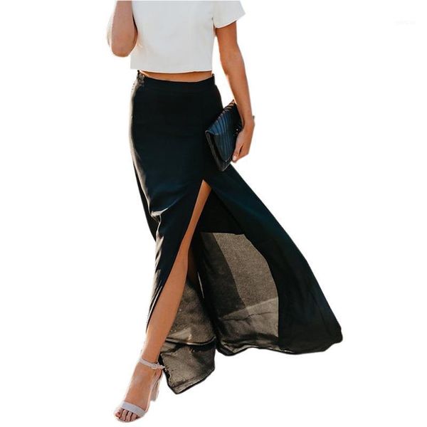 

women hight waist summer skirts 2020 fashion solid color slit straight long skirt korean style female ankle length skirt1, Black