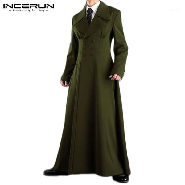 

men coats solid color double breasted long sleeve lapel chic long style trench streetwear robes mens windbreakers incerun s-5xl1, Tan;black