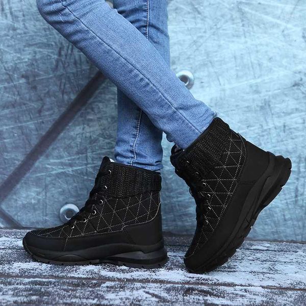 

boots shoes woman lace up black ankle comfortable women winter fur warm plush platform ladies snow 20211
