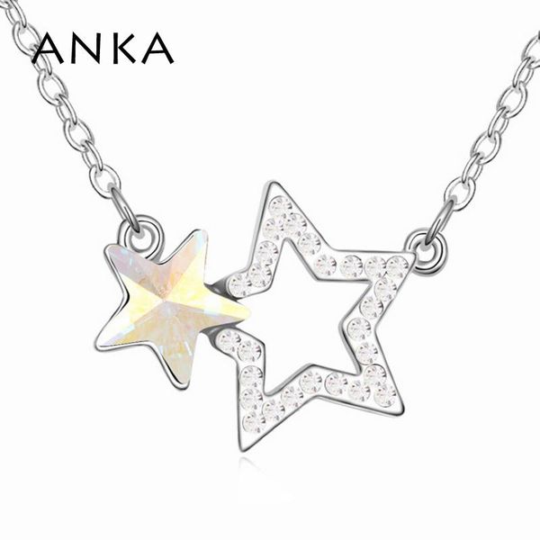 

chokers anka double star crsytal necklace crystal fine polishing mirror finish main stone crystals from austria #105001, Golden;silver