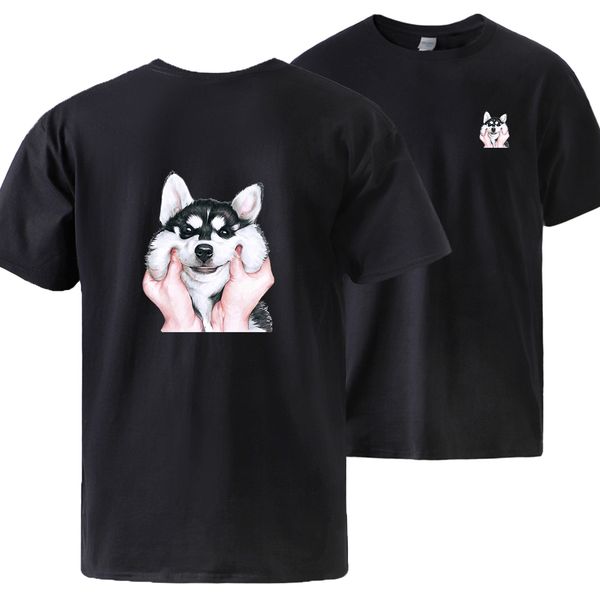 

kawaii husky print summer short sleeve swear tees causal loose round neck homme hip hoop tees hooded sweatshirt hoodie men t shirt