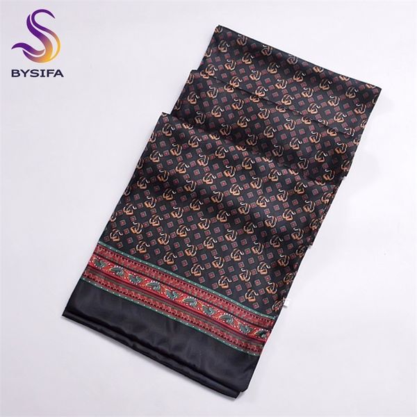 

bysifa] winter black plaid men silk scarf 2016 new spring autumn 100% pure silk male long scarves neck warmer scarf 160*26cm y200110, Blue;gray