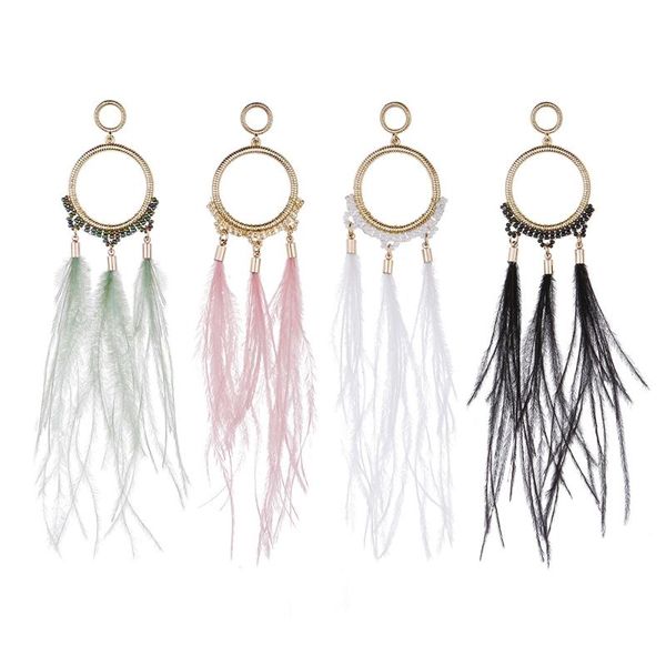 

dangle & chandelier natural feather drops earrings fluffy tassel drop for women charm jewelry, Silver