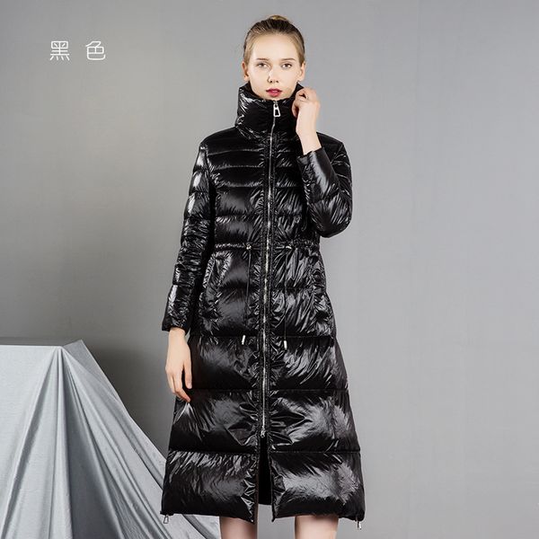 

2021 new long women's down coat winter jacket women parka with waist belt slim warm windbreaker hooded coats v3w6, Black