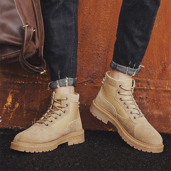 

monerffi men british boots men lace-up waterproof outdoor short boots high autumn winter shoes chaussure homme fashion, Black