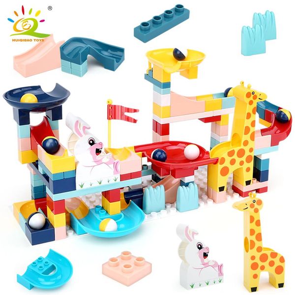 

huiqibao 152pcs animals marble race run big building blocks duploed size large bricks set with baseplate children kids toys gift sqcljo