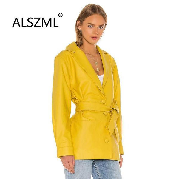 

yellow belt special design long sleeve women women coat office lady fashion top, Tan;black