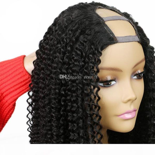 

u-part wigs human hair wig indian remy black hair 180% density middle part afro kinky curl wigs for black women, Black;brown