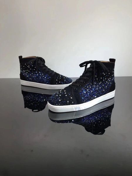 

luxury design black suede leather red bottom sneakers 1.1 star strass party dress casual shoes famous brands red sole trainer