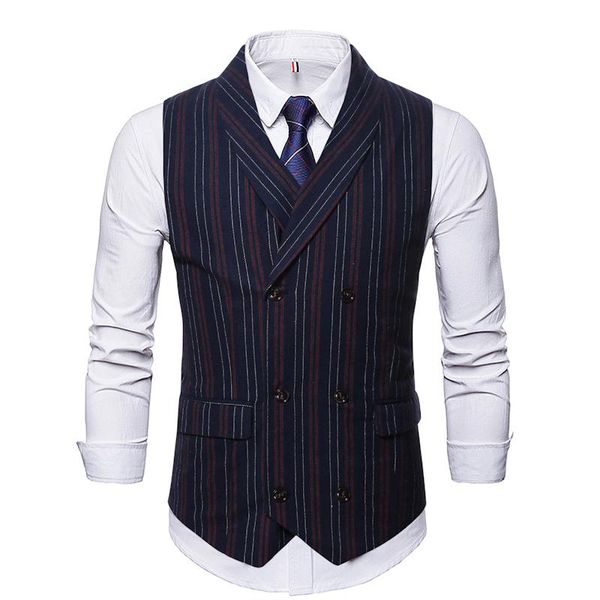 

striped mens formal vest waistcoats party business double breasted suit collar chalecos para hombre autumn spring slim men vests, Black;white
