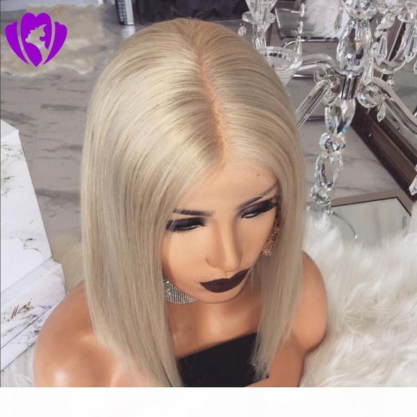 

straight short blonde bob wig middle part synthetic lace front wig cosplay heat resistant for women, Black