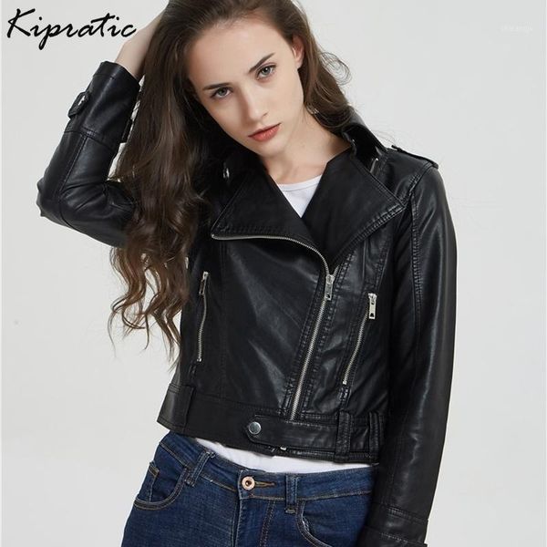

casual slim new women spring autumn ladies pu leather jacket soft moto biker faux leather jacket female coat streetwear1, Black