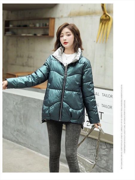 

2020 fashion short glossy parkas women winter jacket coat warm stand collar solid soft cotton padded jackets female, Black