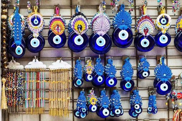 

greek turkey amulet glass blue evil eye keychains, Silver