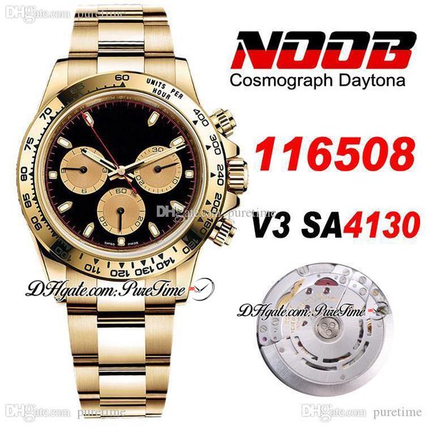 

n v3 sa4130 automatic chronograph mens watch 18k yellow gold black gold subdial 904l steel bracelet edition 116508 ptrx puretime x58d4, Slivery;brown