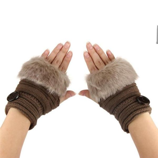 

five fingers gloves women girl warm winter faux fur wrist fingerless mittens rekawiczki handschoenen guantes #f15, Blue;gray