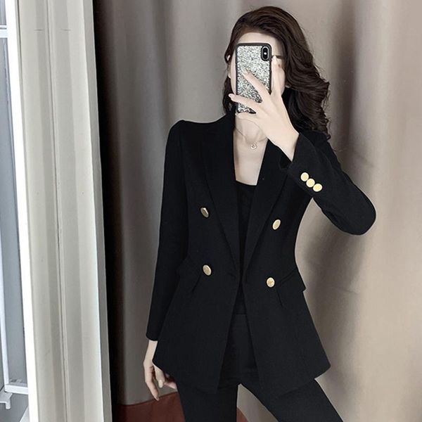 

women's suits & blazers 2021 women autumn long sleeves double breasted suit jacket coats female loose oversized solid color office lady, White;black
