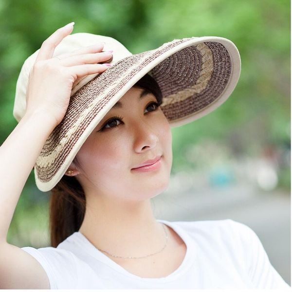 

wide brim hats exquisite straw hat female summer sunbonnet sun beach cap big along the spring and autumn, Blue;gray