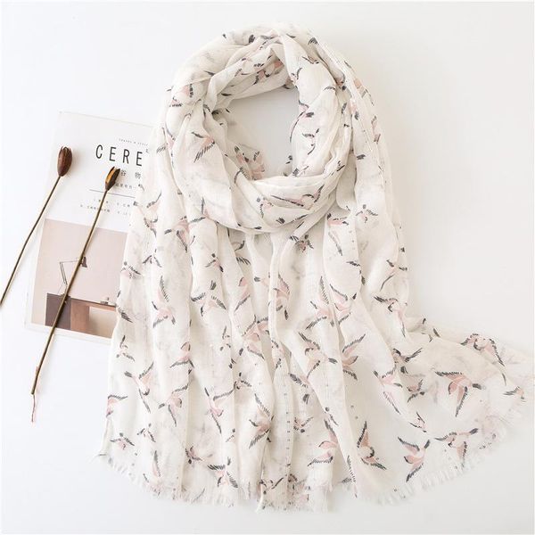 

new style scarf winter women little bird print tourism silk scarves fashion seaside sunscreen cotton material shawl cape1, Blue;gray