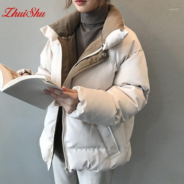 

zhuishu winter jacket women streetwear polyester zipper straight solid color cotton coat warm femme coat black women's clothing1