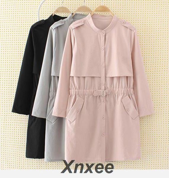 

new spring single breasted trench coat for women plus size casual thin long trench outerwear xnxee, Tan;black