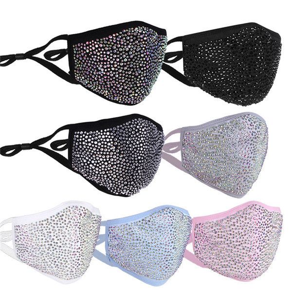 

pm2.5 factory designer mouth bling diamond protective masks washable reusable women colorful rhinestones face mask 1 rh5dq