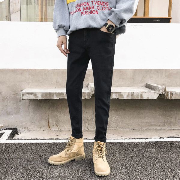 

2021 men's spring and winter new skinny elastic denies pants clothing a8il, Black