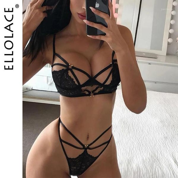 

ellolace lingerie women's underwear bra set lace underwear sets sosten hollow out bra panties lingerie set1, Red;black