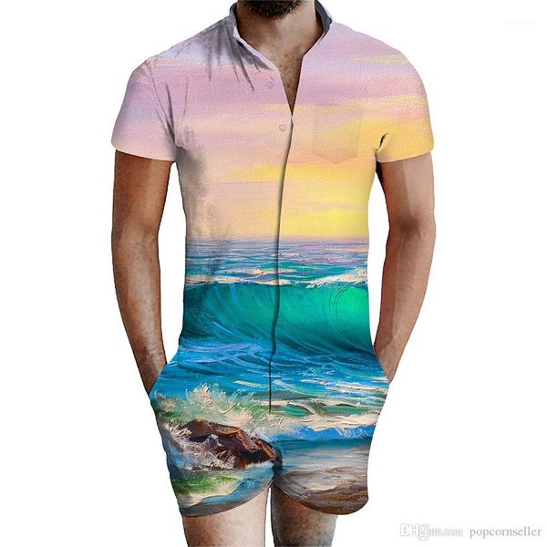 

mens clothing summer men mixed color sets designer wave print v neck 2pc suits 3d men new casual shorts fashion, Gray