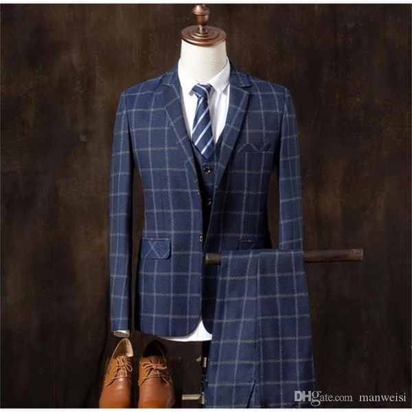 

men's suits & blazers 2021 three piece groom wedding wear plaid shawl lapel suit custom made tuxedos, White;black