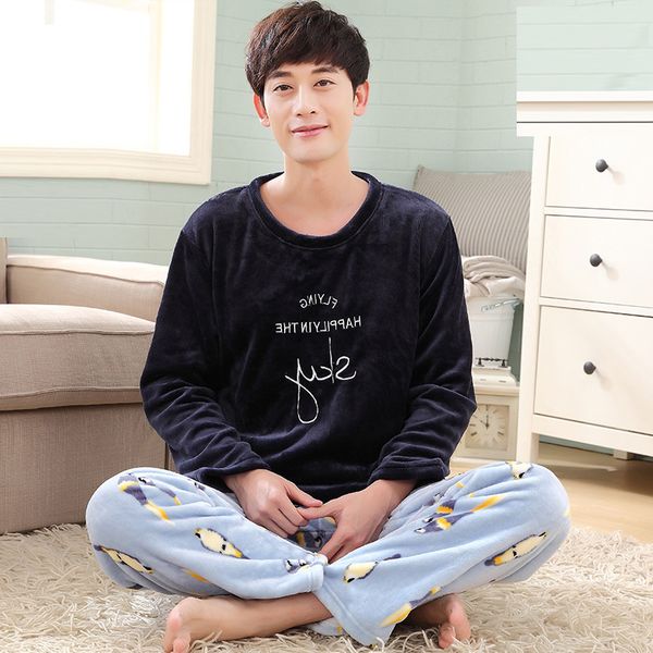 

autumn and winter thick coral fleece pajamas cute cartoon casual hood flannel warm ffy men sets pajama set, Black;brown