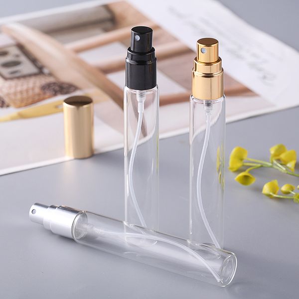 Großhandel leer 15 ml klare glasnebel spray parfüm flasche mini parfüm Zerstäuber mit silberner gold schwarzer aluminiumkappe in stocks