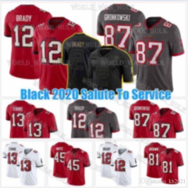 

12 tom brady tampa bay buccaneer football jersey 87 rob gronkowski 81 antonio brown 45 devin white 13 mike evans 78 tristan wirfs, Black;red