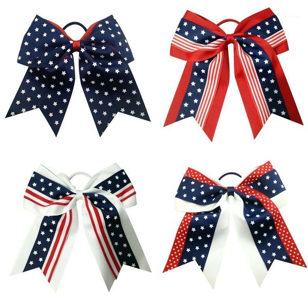 

hair accessories 7 inch bows fashion print children's accessory clip elastic bands cheerleader headwear1, Slivery;white