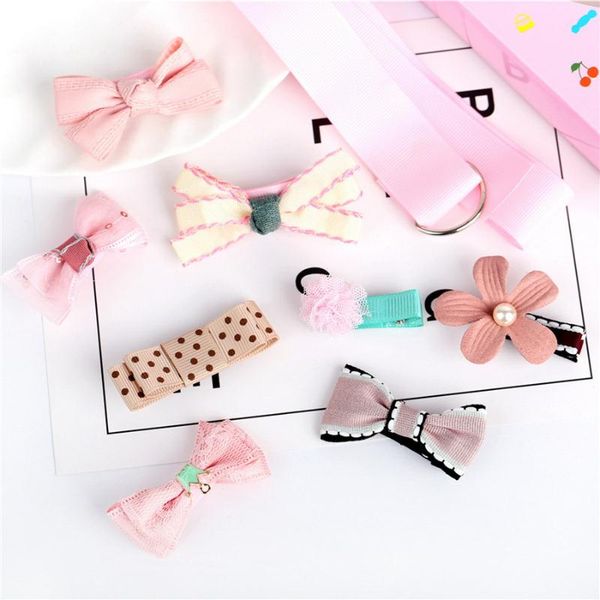 

hair accessories dhl 100set 1set=8pcs multi-style ribbon bow flower barrettes cute baby girls headwear clip, Slivery;white