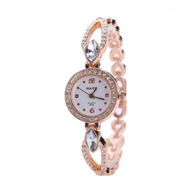 

2019 new ladies zircon alloy bracelet quartz watch female models diamond fashion student bracelet watch female1, Slivery;brown