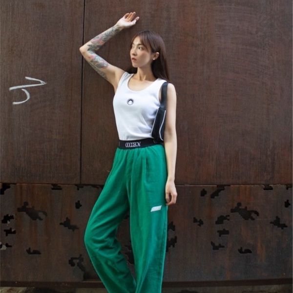 

xoxo2020ss spring and summer new girl's street tide cotton hemp texture nine point pants casual pants for each person, Black;green