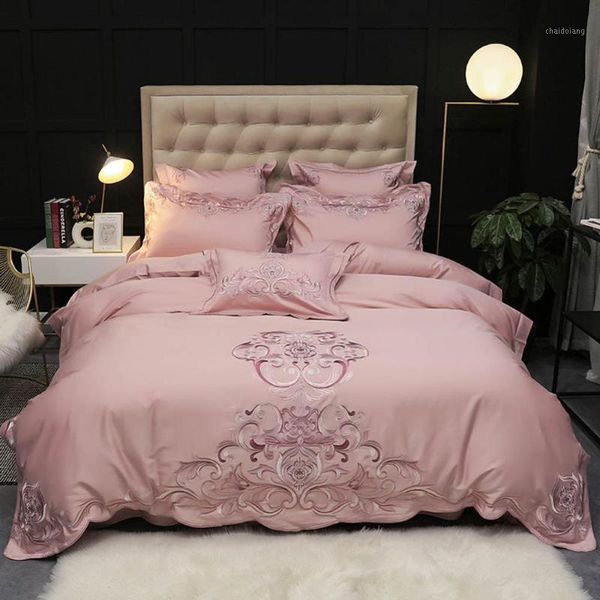 

800tc egyptian cotton embroidery bedlinen pillow sham flat/ fitted sheet duvet cover set1