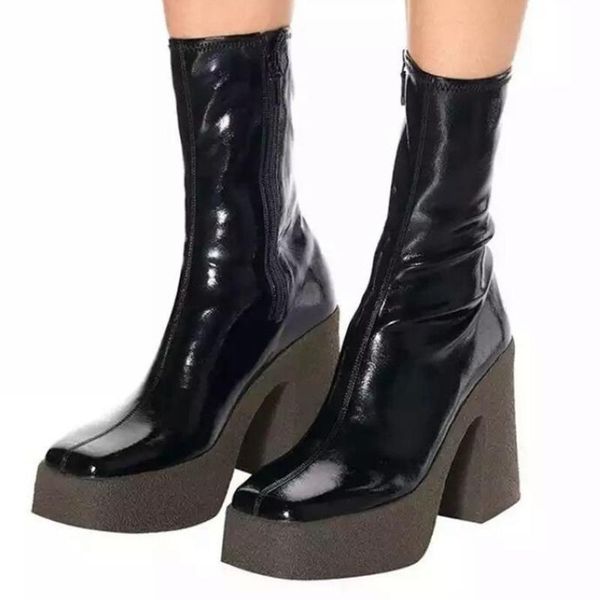 

2020 winter new boots for woman black leather ankle boots womens platform boot high heel shoes lady shoe