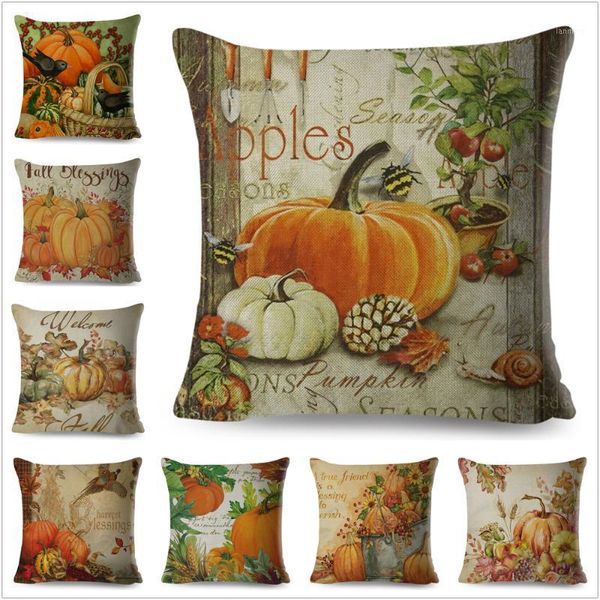 

colorful watercolor pumpkin pillow case cartoon linen cotton 45x45 cm cushion cover for sofa home decor plant printed pillowcase1