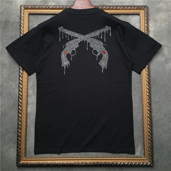

rhinestone double gun print tee mens short sleeve t-shirt women cotton casual hip hop highstreet shirt black fcuc, White;black