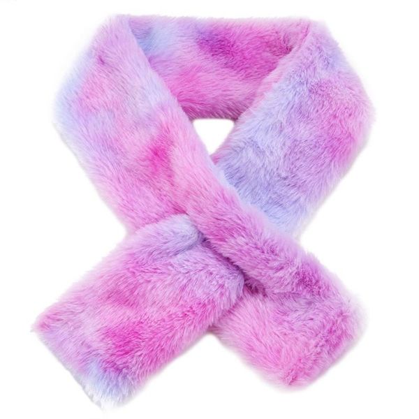 

children winter soft plush cross collar scarf kids casual outdoor gradient color wrap neck warmer scarf 4 styles, Blue;gray