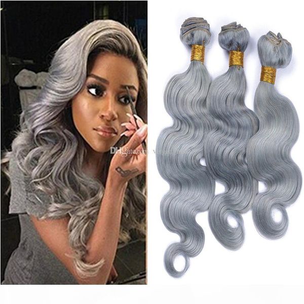 

sliver grey human hair weaves 9a brazilian virgin hair body wave platinum grey 3pcs lot 10-30inch grey human hair weave bundles no tangle, Black;brown
