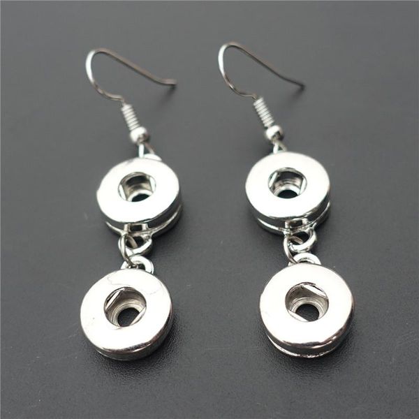 

petite metal double 12mm snap buttons hook earrings fashion women jewelry, Silver