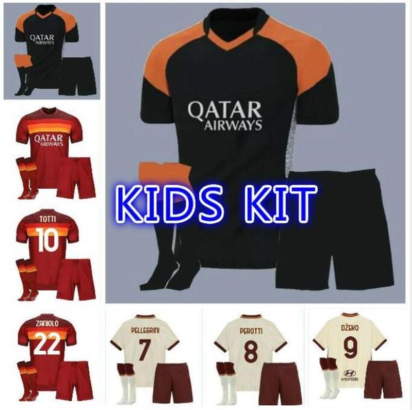 

2020 soccer jersey kids kit totti pellegrini dzeko football jersey de rossi zaniolo kluivert soccer shirts camiseta de roma 20/21, Black;yellow