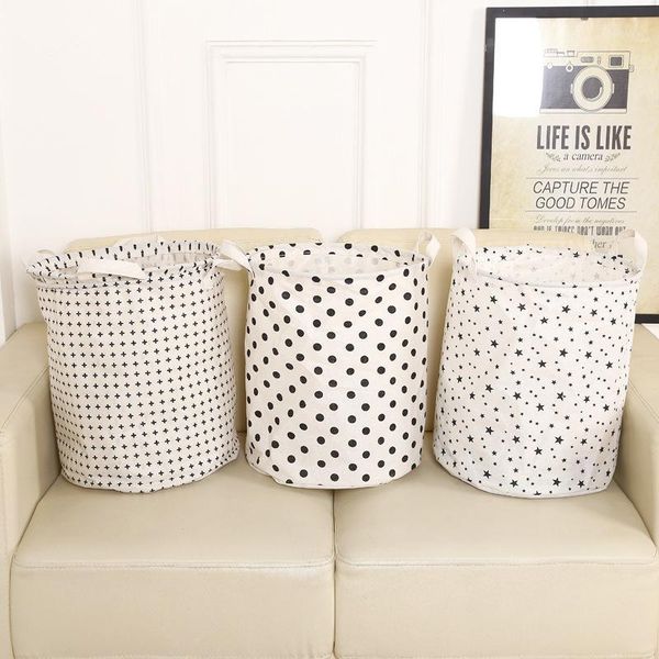 

brief dirty clothes basket waterproof folding laundry basket cotton toys for kids room star dot print storage bucket1