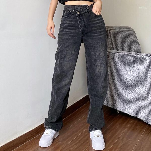 

women's jeans women's baggay high waist straight pants women 2021 white black fashion casual loose trousers1, Blue